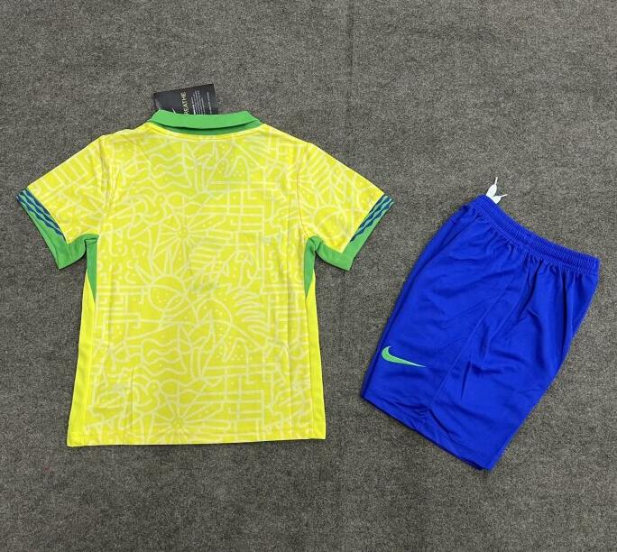 Brazil 2023 24 Home Kids Soccer Team Kit Children Shirt And Shorts 