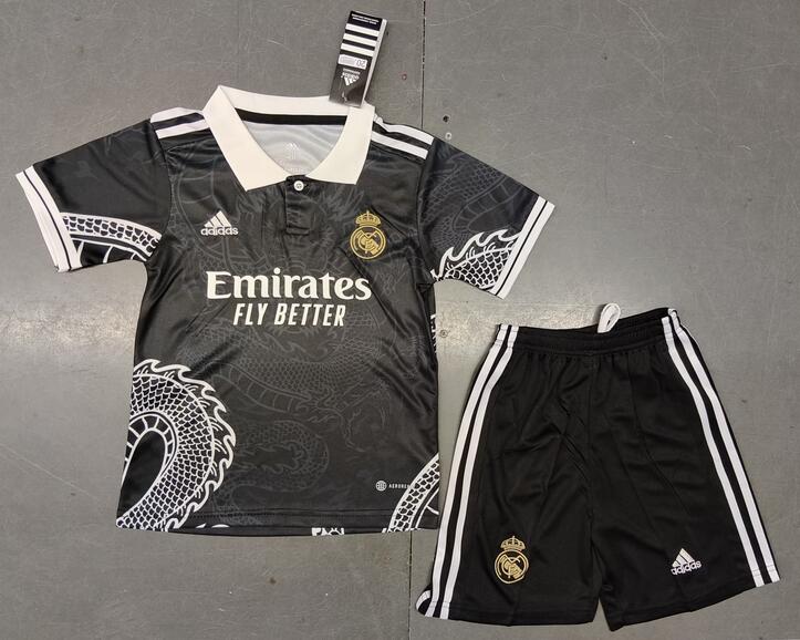 Real Madrid 2023/24 Special Black Dragon Kids Soccer Kit Children Shirt ...